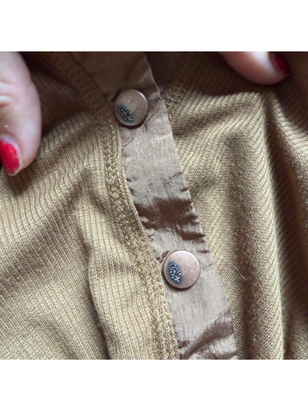 Brown Long-Sleeve Cropped Top By FP Movement With Ruched Sleeves & Button Detail - Picture 4 of 7